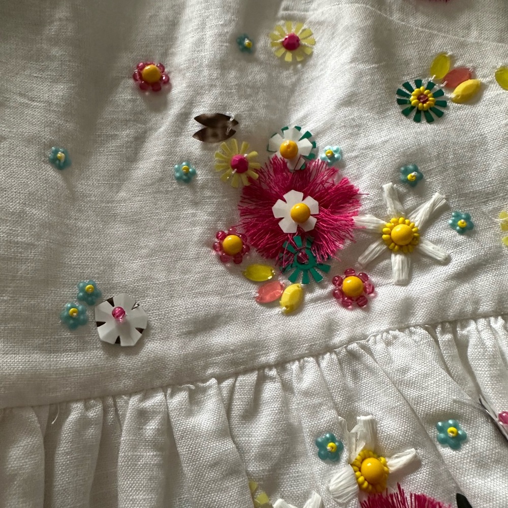 JCrew Floral Embellished White Sleeveless Linen-Cotton Peplum Top - Picture 3 of 5